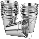Kicko Large Galvanized Metal Buckets Bulk - 12 Pack - with Handle 5 X 4.5 Inches - Unique Goody Baskets, for Party Favors, Party Accessories and Decorations