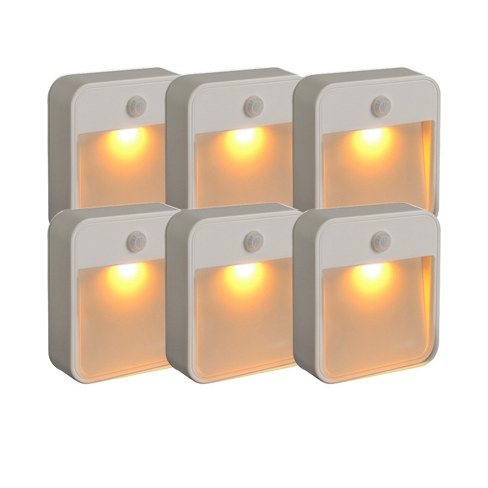 Mr Beams MB720A Sleep Friendly Battery-Powered Motion-Sensing LED Stick-Anywhere Nightlight with Amber Color Light (6 Pack)