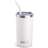koodee Insulated Tumbler with Straw-12 oz Skinny Tumbler Stainless Steel Double Wall Vacuum Water Cup for Women, Sweat-Free (White)