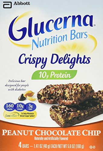 Glucerna Crispy Delights Nutrition Bars, Peanut Chocolate Chip, 4 Count 1.41 oz Glucerna Crispy Delights Nutrition Bars, Peanut Chocolate Chip, 4 Count 1.41 oz