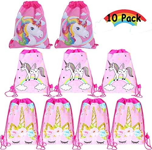 Aurorali Unicorn Drawstring Bags for Girls, 10 Pack Unicorn Backpack Bags Unicorn Party Favours Bags for Unicorn Party Supplies, 3 Pattern