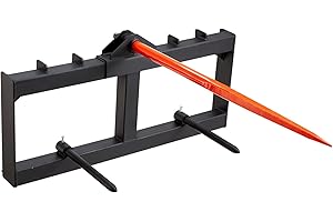 VEVOR 49" Hay Spear, Bale Spears 1600lbs Loading Capacity, Skid Steer Loader Tractor Attachment with 2pcs 17.5" Stabilizer Spears, Quick Attach Spike Forks