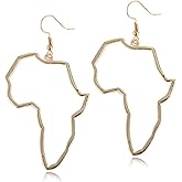 Unique Vintage Hollow Gold Silver African Map Dangle Earrings Ethnic Style African Drop Earrings for Women Bohemia Style Jewelry