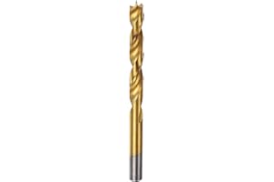 HARFINGTON Brad Point Drill Bit 10mm(25/64") Dia Straight Round Shank Drill Metric Brad Point Spiral Twist Drill Bits for Carpenter Woodworking Plastic Rubber, Golden