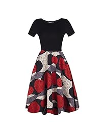 YISHIWEI Vestido con bolsillo para mujer, diseño vintage de flores, estilo casual, vestido de fiesta acampanado