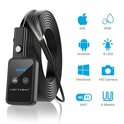 VICTONY 16.4FT 1200P Semi-rigid Wireless Endoscope, 2.0 MP HD WiFi Borescope Inspection Camera, Snake Camera for Android & IOS Smartphone Tablet