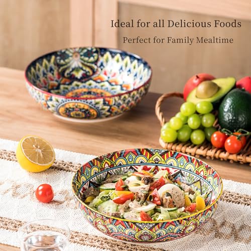 Henten Home Juego de platos hondos de pasta, 2 platos hondos de colores, 1500 ml, cuencos multiusos para sopa, fideos, espaguetis, pasta, ensalada, serie Mylo, estilo boho