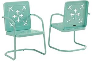 Crosley Furniture Azalea 2-Piece Outdoor Chair Set, Vintage Retro Metal Patio Chairs for Dining, Porch, Deck, Aqua Gloss