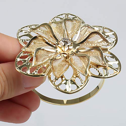 12 Pack Hollow Out Flower Napkin Rings, Gold Serviette Buckle Holder for Easter, Family Gathering, Dinner Party, Wedding Decor (Hollow Out Flower)