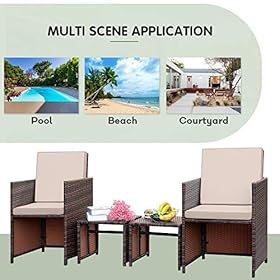 KaiMeng 4 Pieces Patio Furniture Space Saving Outdoor Brown Black Wicker Rattan Dining Sofa Chairs Cushioned Balcony… 51zRyKIJfoL