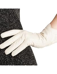 Nappaglo Nappa Leather Gloves Warm Lining Winter Handmade Curve Imported Leather Lambskin Gloves for Women (L, Creamy White)