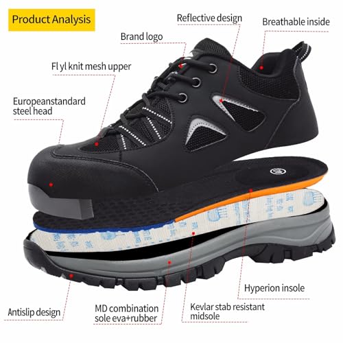 Safety Shoes Men Women Work Shoes Lightweight Non-Slip Safety Sneakers with Steel Toe
