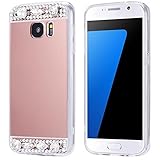 Galaxy S7 Edge Case,Inspirationc Beauty Luxury Diamond Hybrid Glitter Bling Soft Shiny Sparkling with Glass Mirror Back Plate Cover Case for Samsung Galaxy S7 Edge--Rose Gold Diamond