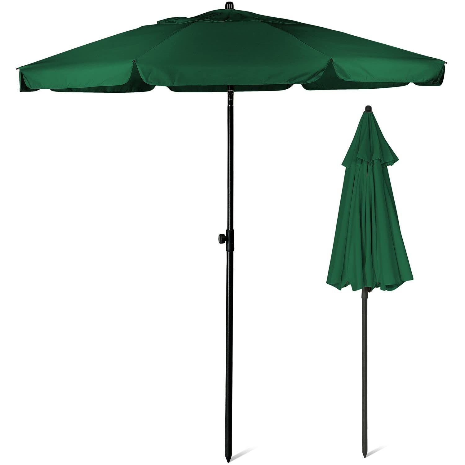 SUNMER 2M Beach Umbrella - Large Tilting Beach Parasol with Water Repellent & UV Protection Fabric, Extra Wide 2-Piece Steel Pole - Portable Sun Shade for Beach, Pool, Garden & Travel - Green