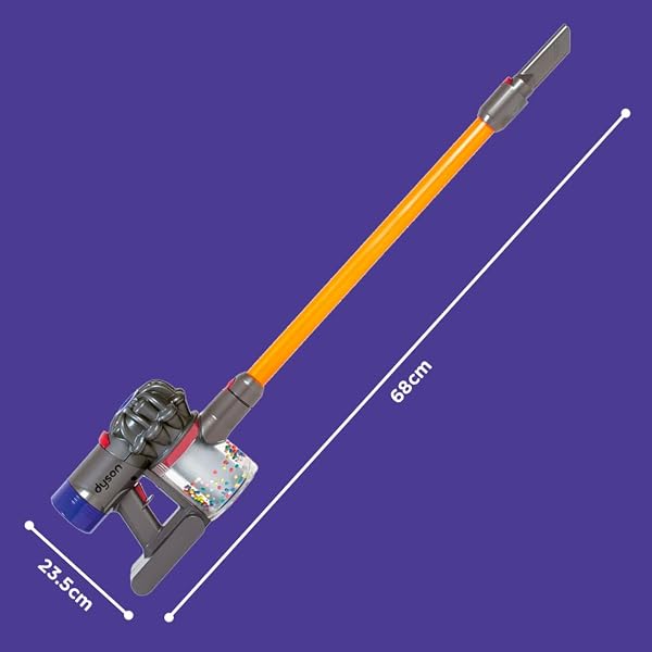 CASDON DYSON CORDLESS VACUUM INTERACTIVE & OFFICIALLY LICENSED TOY DYSON VACUUM FOR CHILDREN AGED 3+ REALISTIC ROLE-PLAY FUN, PURPLE AND ORANGE