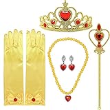 Tacobear Princess Dress Up Accessories Gift Set for Belle Crown Scepter Necklace Earrings Gloves, Yellow, 5 Pieces