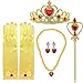 Tacobear Princess Dress Up Accessories Gift Set for Belle Crown Scepter Necklace Earrings Gloves, Yellow, 5 Pieces primary