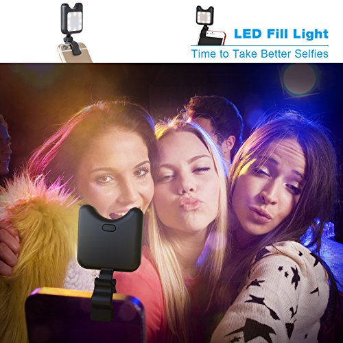 Apexel Clip On Mini Multi-Function Selfie Light[Portable Dimmable Clip Lights] Selfie LED Camera Light with 9 Lighting Modes for iPhone Samsung Sony and Other Smart Phones and Tabletes,Black - Thumbnail 2