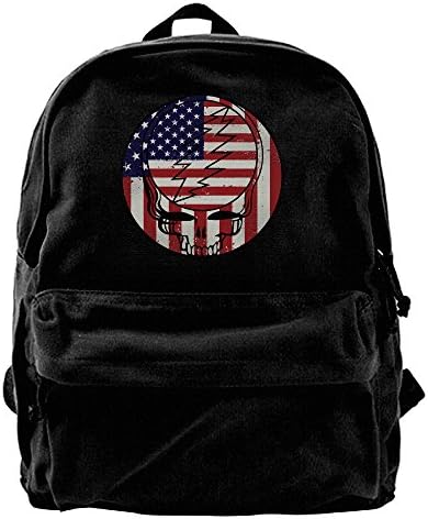 VCARETF Canvas Backpacks Grateful Dead Skull &amp; Roses Canvas Backpack Travel Rucksack Backpack Daypack Knapsack Laptop Shoulder Bag