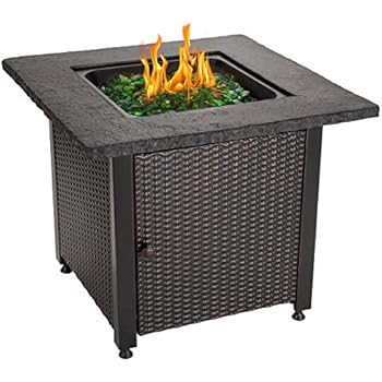 Blue Rhino Outdoor Propane Gas Fire Pit with Rock Top and Green Fire Glass - Add Warmth and Beauty to Your Backyard