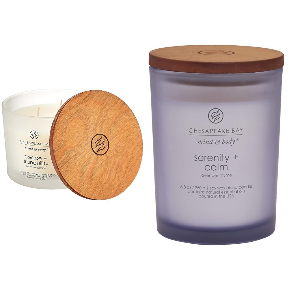 Chesapeake Bay Candle PT40234 Scented Candle, Peace + Tranquility (Cashmere Jasmine), Coffee Table,11 oz, White, Home Décor & Scented Candle, Serenity + Calm (Lavender Thyme), Medium Jar, Home Décor Image Chesapeake Bay Candle PT40234 Scented Candle, Peace + Tranquility (Cashmere Jasmine), Coffee Table,11 oz, White, Home Décor & Scented Candle, Serenity + Calm (Lavender Thyme), Medium Jar, Home Décor Image