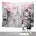 TOMPOP Tapestry Oil Painting Paris European City Landscape France Eiffel Tower Black White Pink Grey Modern Couple Under Home Decor Wall Hanging Living Room Girls Bedroom Dorm 60x80 inches