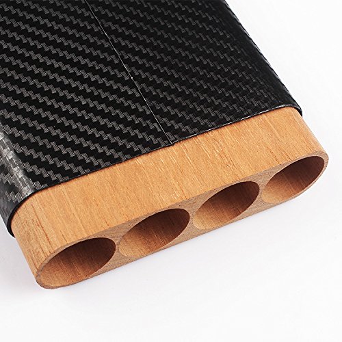 Carbon Fiber Leather Cedar Wood 4 Tube Cigar Case Holder Travel Humidor