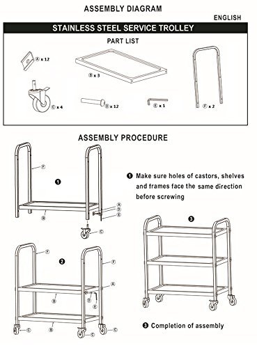 Stainless Steel 3-Shelf Knock Down Food Utility Service Cart 34 x 18 - Thumbnail 4