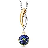 Gem Stone King 925 Silver and 10K Yellow Gold Blue Mystic Topaz Pendant Necklace for Women | 1.00 Cttw | Gemstone November Birthstone | Round 6MM | With 18 Inch Silver Chain