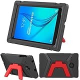 Samsung Galaxy Tab E 8.0 Case by KIQ (TM) Snug Kids Proof Shock Absorbant Foam Bumper Child Case for Samsung Galaxy Tab E 8.0 T377 - Black / Red Kickstand