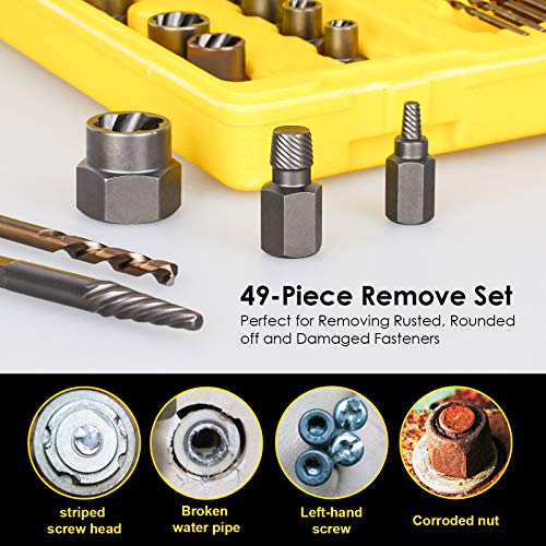 Topec 49pcs Screw Extractor/Drill Bit Set, professional remove set for