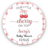 Cherry Baby Shower Stickers, She's The Cherry On Top, Cherries Theme Baby Shower Thank You Guest Gift Labels, Girl Baby Shower Favors Labels