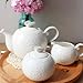 Jusalpha White fine china butterfly enbossed 3 piece teapot and creamer set (Teapot creamer set)