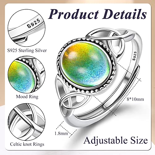 KALVICA Mood Rings 925 Sterling Silver Ring Women Adjustable Temperature Emotion Rings Color Changing Rings Jewelry Gift for Women Girls