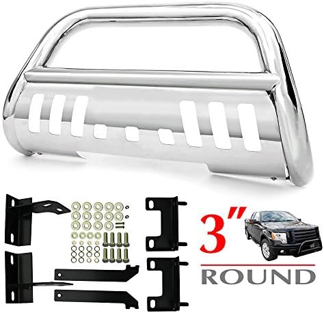 OLANMUS Stainless Steel Bull Bar for 1999-2004 Ford F150/250LD Brush Push Grill Guard Front Bumper With Skid Plate