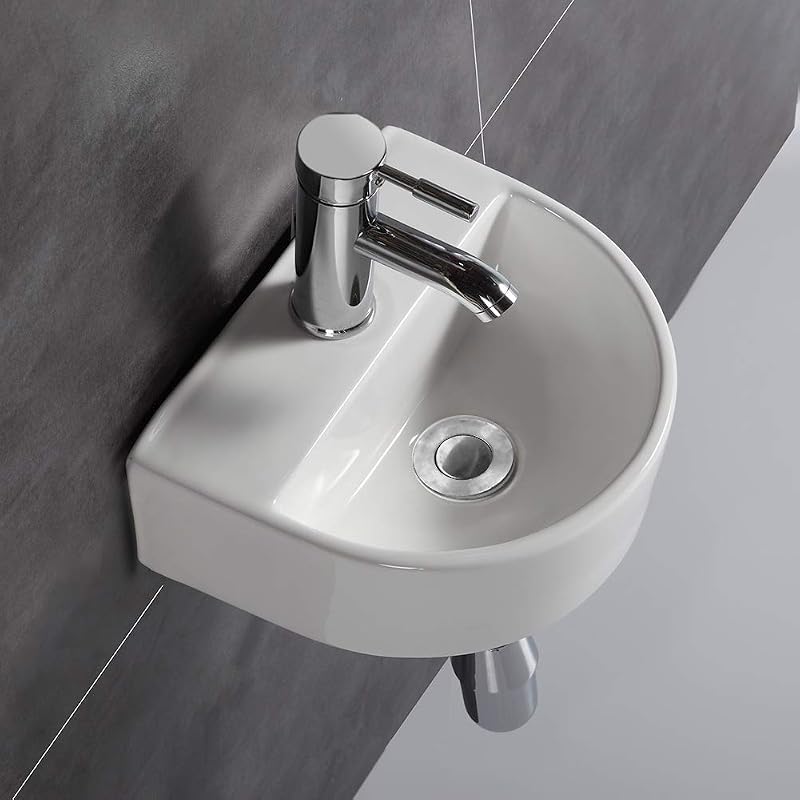 XIFIRY Oval Cloakroom Basin Sink Wall Hung Ceramic Washbasin Small Bathroom