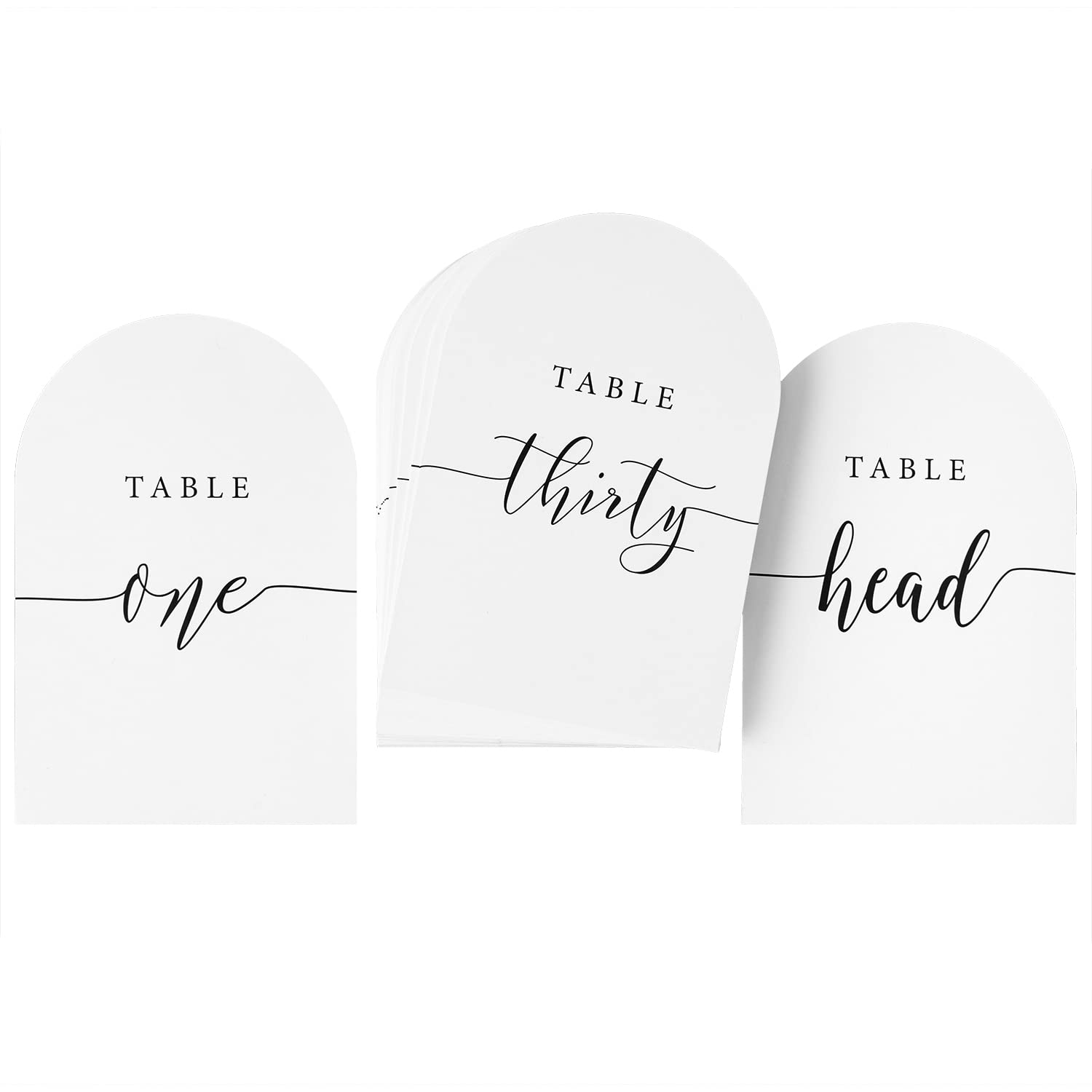 Photo 1 of Crisky Arch Design Table Number Cards for Wedding, Anniversary, Birthday, Bridal Shower Party. Black Double-Sided Design 4 x 6 Inch Number One - Thirty & Head Table.