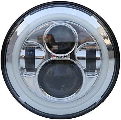 Wecade 7" Round Daymaker LED Projectior Headlight for Jeep Wrangler Harley Davidson Motorcycle (7" Inch Chrome with Halo)
