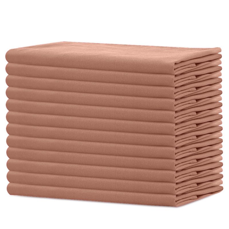 Sweet Needle - Pack of 12-100% Cotton Oversized Dinner Napkins 45 CM x 45 CM (18 IN x 18 IN), Peach - Heavy weight fabric for daily use with Mitered corners finish