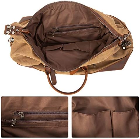 ORIENTAL GLORY Weekender Bag Mens ,Overnight Carry On Duffel Bag,Canvas Genuine Leather Duffler Bag For Men, Casual Bussiness Travel Bag (khaki) 7 ORIENTAL GLORY Weekender Bag Mens ,Overnight Carry On Duffel Bag,Canvas Genuine Leather Duffler Bag For Men, Casual Bussiness Travel Bag (khaki)