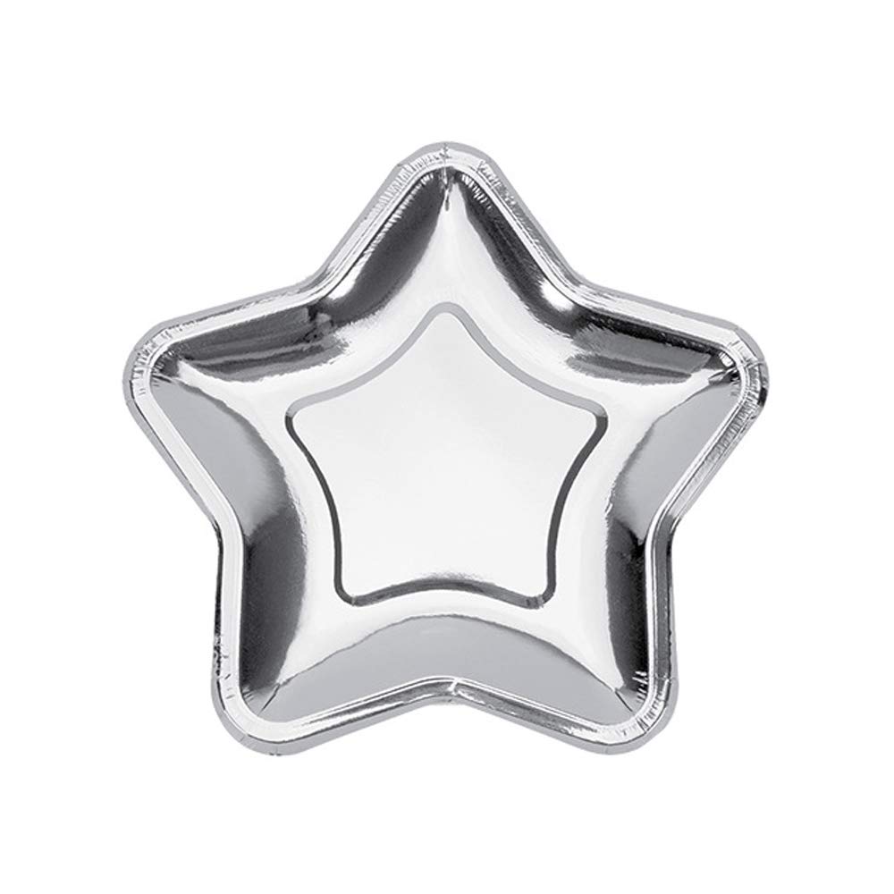 Rgontar 20 Pcs Star Silver Paper Plates, 7 Inch Pentagram Disposable Paper Plates for Appetizers, Dessert, Party Supplies