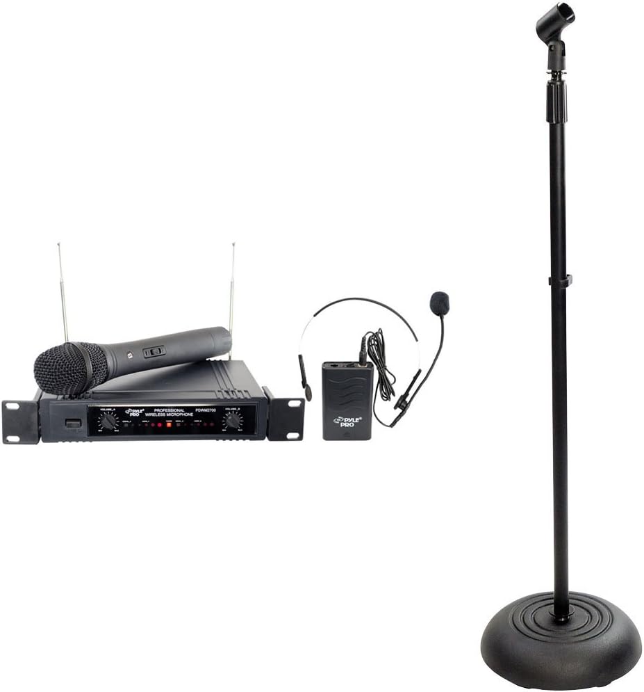 Pyle Wireless Mic and Stand Package PDWM2700 Two Channels VHF