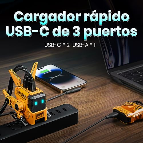 GravaStar Alpha 65W GAN Fast Charger, 3 Port Fast Charger with Multi Plug for Travel, Universal Charger for UK/EU/USA, for iPhone, MacBook, iPad, Galaxy (Yellow)