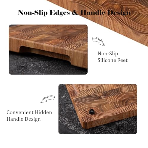 Tabla de cortar de Madera de Teca para Cocina, 40 × 30 × 3 cm, Tabla de Corte de Grano Final, Tabla de Charcutería de Madera, Bloque de Carnicero Grande con Asas Ocultas
