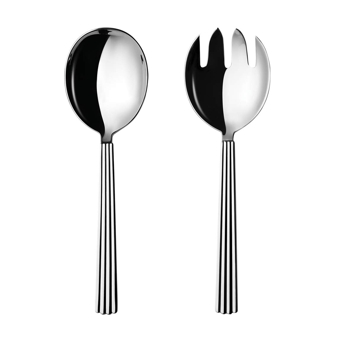 Georg Jensen Bernadotte Serving Spoon and Fork in Stainless Steel - Dishwasher Safe Cutlery Set - Original Design by Sigvard Bernadotte - Pack of 2