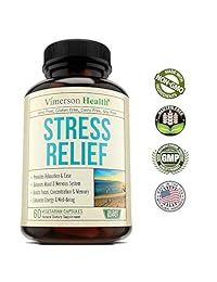 Suplemento nutricional para aliviar el estrés y la ansiedad de mezcla de hierbas naturales con Biotin, 5-HTP, Valeriana, Luteína, vitaminas B1, B2, B5, B6, L-Teanina, hierba de San Juan, Ashwagandha, Manzanilla, Niacina, Gaba y Crataegus