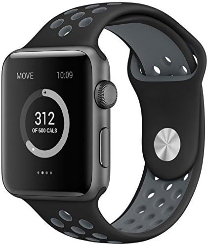 Electrobuyonline Soft Silicone Replacement Sport Strap iWatch Band for Apple Watch Sports &amp; Nike iWatch Series 3 Series 1 Series 2 (Black / Grey 42mm M/L)