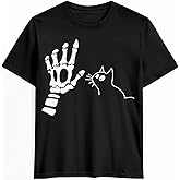 T Shirts for Men Graphic Tees Men Skeleton Hand Crew Neck Mens Shirts Short Sleeve Line Cat Casual T-Shirt