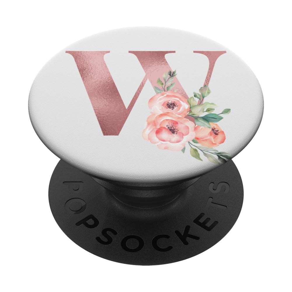 Monogram Letter W Rose Pink Flowers Design for girls floral PopSockets Swappable PopGrip