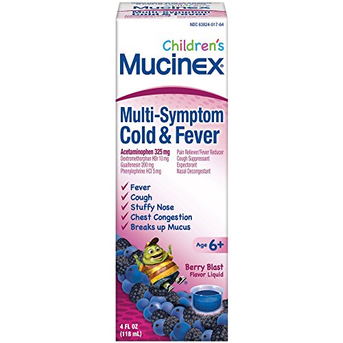 Mucinex Children's Multi-Symptom, Cold & Fever, Liquid, Berry Blast, 4oz Mucinex Children's Multi-Symptom, Cold & Fever, Liquid, Berry Blast, 4oz